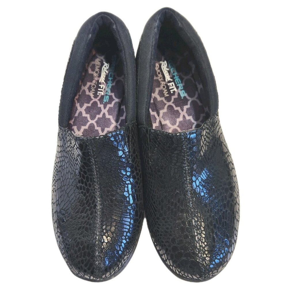 SKECHERS 49115 Women's Savor Black Faux Croc Relaxed Fit Memory Foam Shoes 7.5